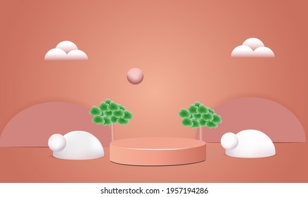 Minimal scene of empty podium cylinder shape display for showcase product