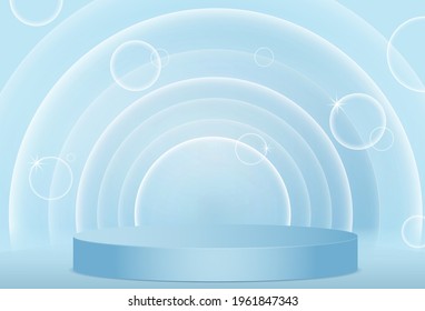 Minimal scene with geometric forms. cylinder podium in light blue with shadow of abstract background for cosmetic product, branding and packaging presentation. Vector illustration