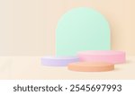 Minimal scene with pastel color cylinder podium. Product presentation, mock up, show cosmetic. Vector illustration