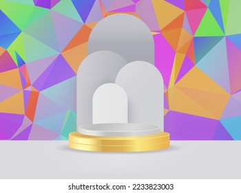 Escena mínima con podio y fondo abstracto Estudio de escena o Pedestal para visualización, y Resumen de fondo geométrico a color completo