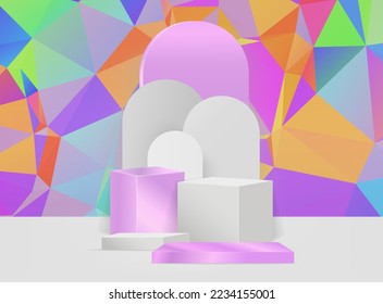 Minimal scene with podium and abstract background Scene Studio Or Pedestal For Display,and Abstract Geometric backgrounds full Color
