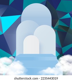 Minimale Szene mit Podium und abstraktem Hintergrund, Scene Studio oder Pedestal für Display, und abstrakte geometrische Hintergründe, vollfarbig
