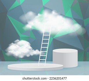 Escena mínima con podio y fondo abstracto Estudio de escena o Pedestal para visualización, y Resumen de fondo geométrico a color completo