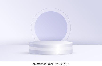 Minimal scene product display with geometric platform, cylinder podium in grey white circle background