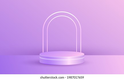 Minimal scene product display with geometric platform, cylinder podium in purple background