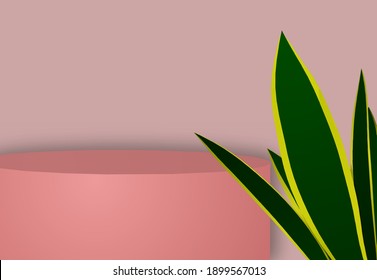 Minimal scene vector. Podium for presentation of cosmetic products. Abstract background with geometric podium platforms and floral images. Templates for design, presentation, advertising.