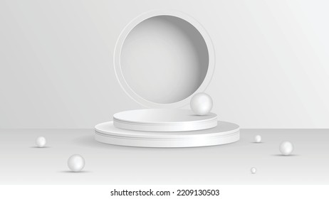 Minimal scenery with geometrical forms. white podium display product element, background vector 3d render podium. stand cosmetic products. 3d vector illustration.