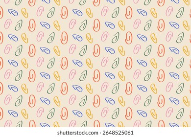 Minimal school supply pattern with colorful paper clips on beige background Perfect for education themes stationery digital paper and wrapping