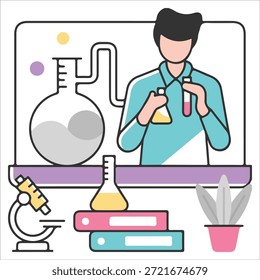 Ícone de vetor de aprendizagem de química de classe de ciência mínima isolado