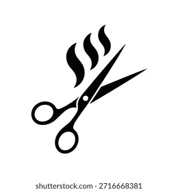 Mínima tesoura e ícone de chama ilustração simbolizando corte de cabelo, barbearia, serviços de salão e conceito de estilo em design plano
