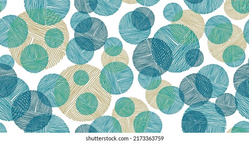 Minimal scribble round shapes of lines seamless pattern graphic design. Wallpaper print. Bubbles doodling. Handdrawn circles scribbling. Round scratch shapes of scribble lines seamless pattern.