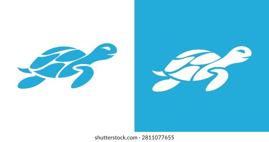 Minimal sea turtle silhouette vector. Modern marine logo icon for branding and ocean design.
