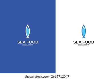 Diseño de logotipo de mariscos minimalista con forma de pescado y elemento de mar. Moderno, limpio y versátil para restaurantes, marcas de mariscos o mercados de pescado.