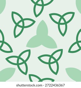 Patrón de nudo de trinidad celta sin costuras mínimo en tonos verdes suaves para el diseño moderno de Fondo de pantalla y empaque de textiles de marca