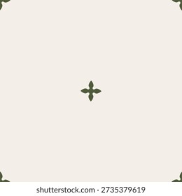 Minimal seamless Central Asian nomadic pattern with green cross shaped zoomorphic ornaments on a white background for modern textile and decorative surface design