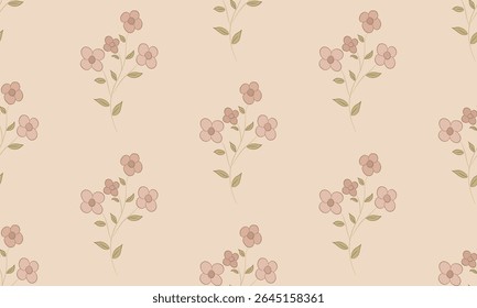 Minimal Seamless Floral Pattern in Beige and Pink Tones
