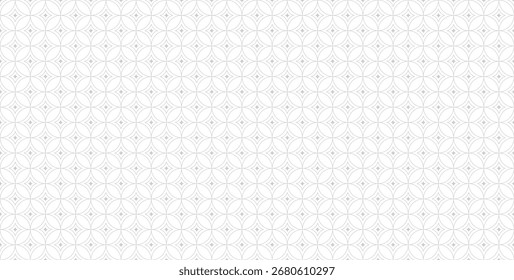 Minimal seamless geometric circle lattice pattern, soft gray line art on white background, elegant abstract modern repeating wallpaper texture