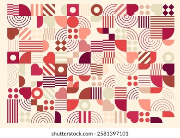 Minimal seamless geometry for Valentines day. Artwork design for banner, template, cover and postcard.