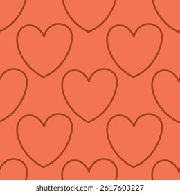 Minimal seamless heart pattern on coral orange background