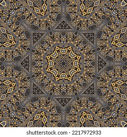 Minimal seamless ornament of simple geometry shapes composition. Ethnic aztec motif. Fabric print. Small elements background. Vector collage pattern.