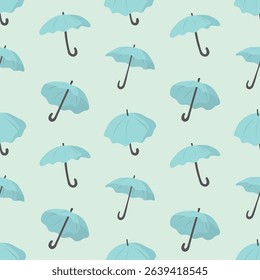 Minimal Seamless Pattern with Blue Umbrellas – Clean Rainy Season Vector Background