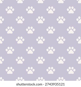 Minimal seamless pattern with cat paw prints in warm neutral tones. Simple repeating background for textile fabric nursery decor wrapping paper packaging and surface design.