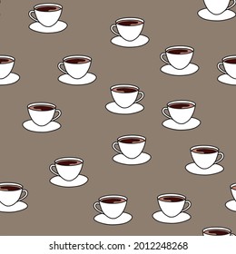 Minimal seamless pattern with coffee. Cup of hot drink. 