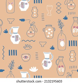 Minimal Seamless pattern with creative decorative in vase,Modern style ,pot, cup.Vector illustration EPS10,Design for fashion , fabric, textile, wallpaper, cover, web , wrapping and all prints 