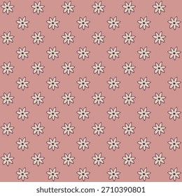 Minimal seamless pattern with cute white flowers on soft pink backdrop. Vector illustration ideal for kids fabric stationery wrapping fashion and decor.
