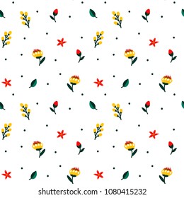 Minimal seamless pattern with flowers. Floral decoration template for paper, textile, handmade decoration, scrap-booking, polygraphy, t-shirt, cards.