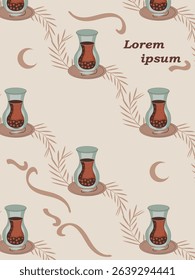 Minimal Seamless Pattern of Halal Food Icons with Crescent and Arabic Touch For Magazine Cover, Social Media, Merchandising