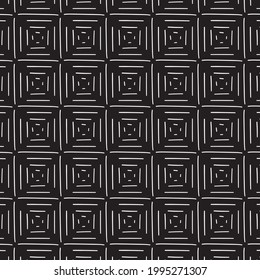 Minimal seamless repeat vector pattern.
Black and white geometric squares. 
Hand drawn lines texture.
Tilles or flooring background. 