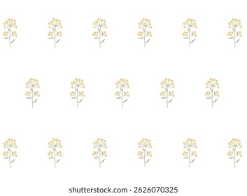 Minimal seamless vector pattern with small yellow flowers spaced evenly on a white background. Clean, modern and light — perfect for gift wrap, kids’ fabric, stationery and eco packaging.