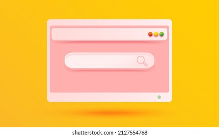 cuadro de barra de búsqueda mínimo en el fondo de la interfaz del sitio web con botón de búsqueda o búsqueda en el icono rosa 3d estilo de ilustración vectorial para sitio web o aplicación móvil