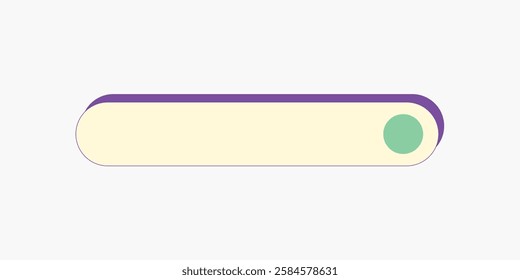 Minimal search bar illustration with rounded edges, featuring a light background, purple border, and green button. Simple search bar design, clean and modern. Vector isolated on white.