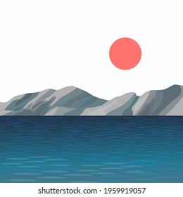 minimal seascape vector illustration, minimal blue ocean background. 