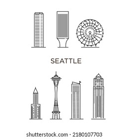 Minimal Seattle City Linear Skyline. Thin style