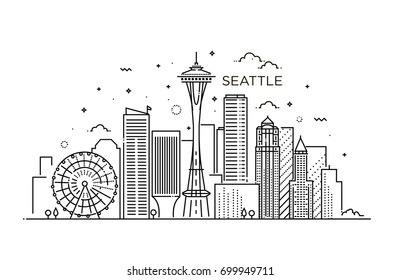 Minimal Seattle City Linear Skyline. Thin style