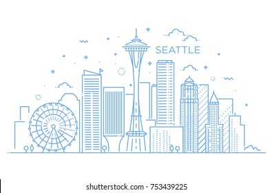 Minimal Seattle City Linear Skyline. Thin style