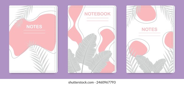 Minimal set of abstract creative universal art notebook templates. Elegant botanical design. Suitable for planner, brochure, book, catalog and other graphic design.