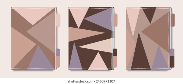 Minimal set of abstract geometric universal art notebook templates. Fashionable design for notepads, planners, brochures, books, catalogs and other printed stationery.