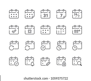 Minimal Set of Calendar and Schedule Line Icons. Editable Stroke. 48x48 Pixel Perfect.