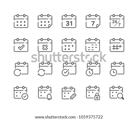 Minimal Set of Calendar and Schedule Line Icons. Editable Stroke. 48x48 Pixel Perfect.