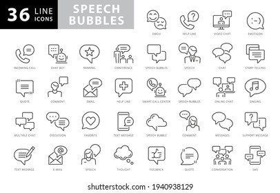 Minimal Set of Chat Bubble Line Icons. Editable Stroke