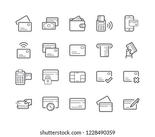 Minimal Set of Credit Card Line Icon. Editable Stroke