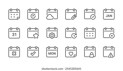 Minimal Set of Date and Calendar Line Icons. Editable Stroke. Pixel Perfect.