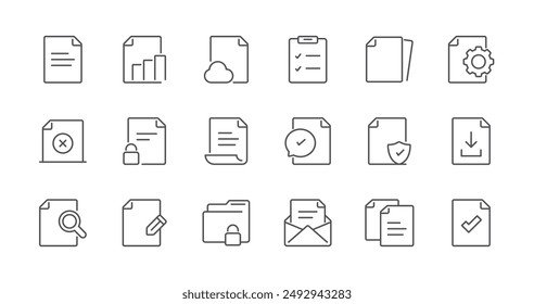 Minimal Set of Document Line Icons. Editable Stroke. Pixel Perfect.