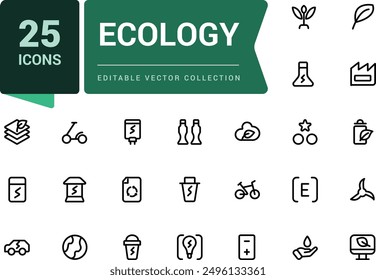 Minimal Set of Ecological icon. Related to Eneargy, Environment, Global Warming, Organic and more. Editable Stroke.