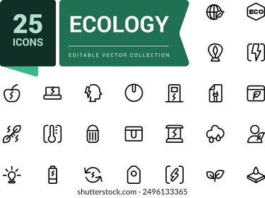 Minimal Set of Ecological icon. Related to Eneargy, Environment, Global Warming, Organic and more. Editable Stroke.