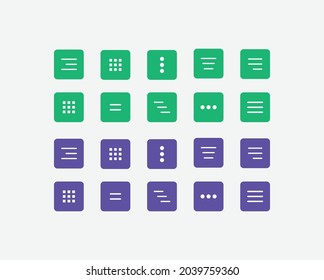 Conjunto mínimo de iconos planos del menú Hamburger. Conjunto de vectores de iconos de menú de elementos de diseño de la interfaz de usuario. Conjunto de iconos del vector de diseño de interfaz del menú hamburguesa. Iconos de navegación del sitio web para aplicaciones móviles e interfaz de usuario.